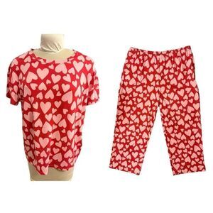 JoySpun Dreamy Soft Collection Pajama Set Pants & Top Hearts Large